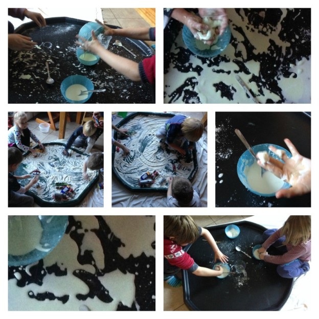 Messy Play with Flour and Cornflour Caterpillar Tales